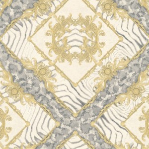 Versace|Papier peint Versace floral ornemental noir et or|Damas