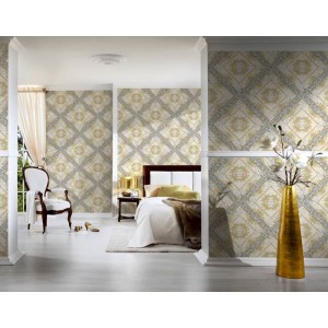 Versace|Papier peint Versace floral ornemental noir et or|Damas 2