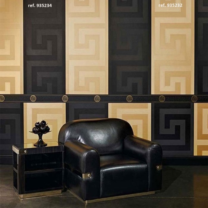 Versace|Tapete Versace griechische Schlüssel silber metallic|Tapeten