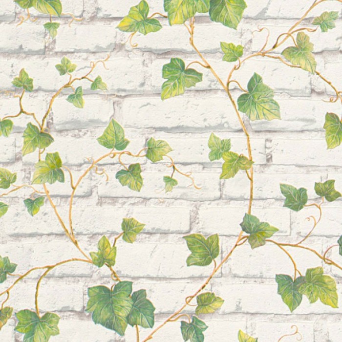 As Creation|Papel pintado ladrillo planta trepadora, blanco|Imitacion Ladrillo