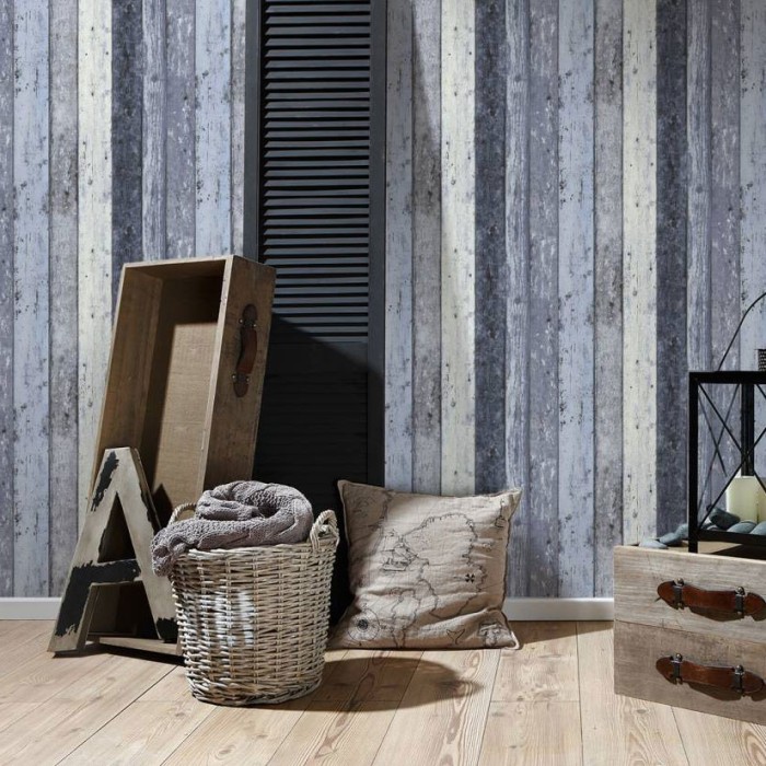 As Creation|Wooden plank wallpaper blue tones|Wood Imitation