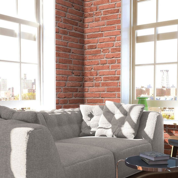 As Creation|Red/orange brick wallpaper with relief|Brick Imitation