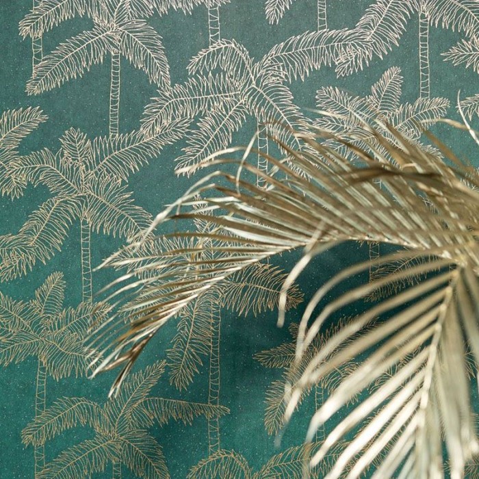 Eijffinger|Modern metallic wallpaper with green palm trees|Wallpaper