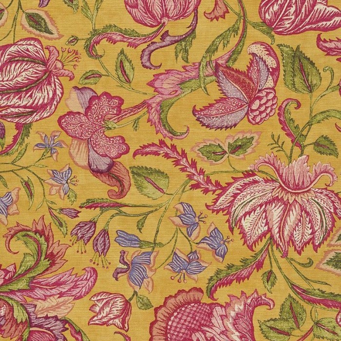 Papel pintado estilo hindú con motivos florales amarillo -  218-18618