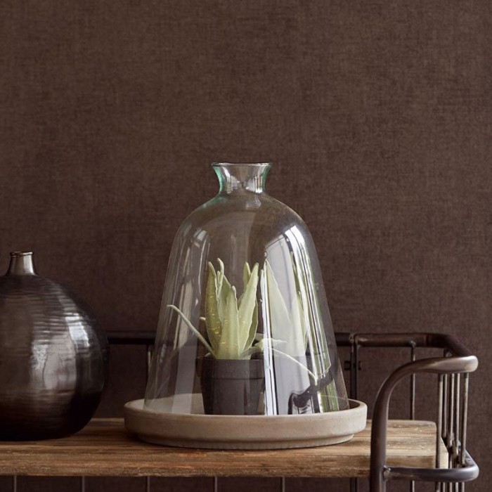 Papeldecor|Textile brown linen wallpaper, stonewashed effect|Wallpaper