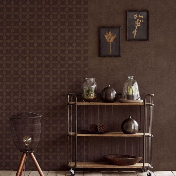 Papeldecor|Textile modern ethnic-style wallpaper, brown linen imitation|Wallpaper