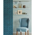 Papeldecor|Textile geometric wallpaper, modern style, teal linen effect|Wallpaper