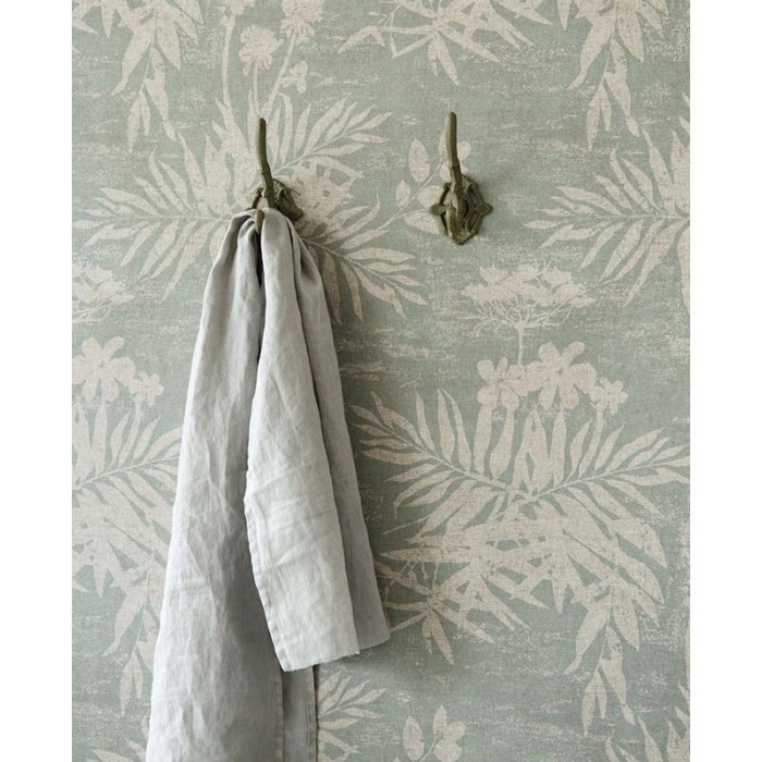 Papeldecor|Textile wallpaper soothing green with floral motifs, linen effect|Wallpaper