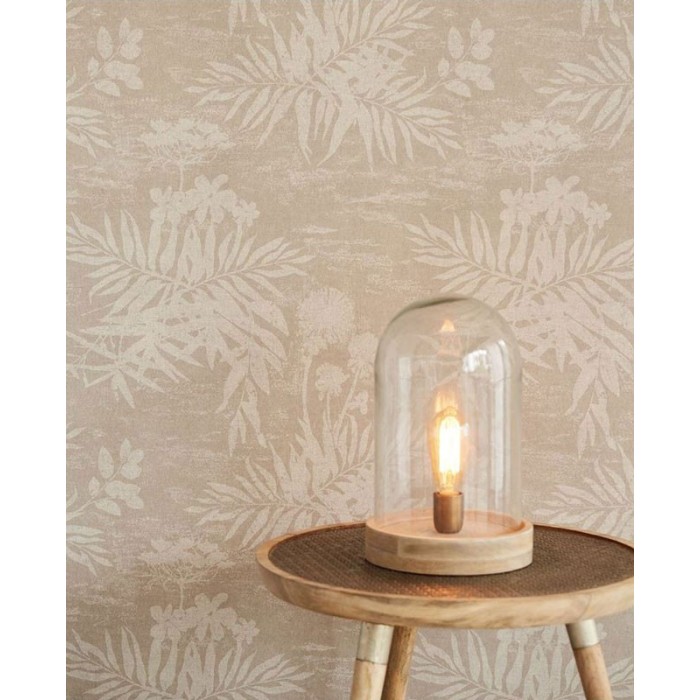 Papeldecor|Papel pintado textil para salón de flores esponjosas tonos beige|Papel Pintado
