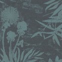 Papeldecor|Papier peint textile fleurs exotiques noir et turquoise, imitation lin|Papier Peint