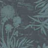 Papeldecor|Papier peint textile fleurs exotiques noir et turquoise, imitation lin|Papier Peint