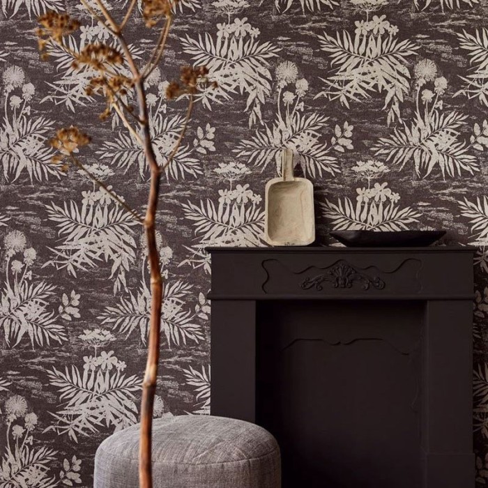 Papeldecor|Papel pintado textil siluetas de flores para salón o recibidor exótico|Papel Pintado