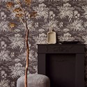 Papeldecor|Papel pintado textil siluetas de flores para salón o recibidor exótico|Papel Pintado