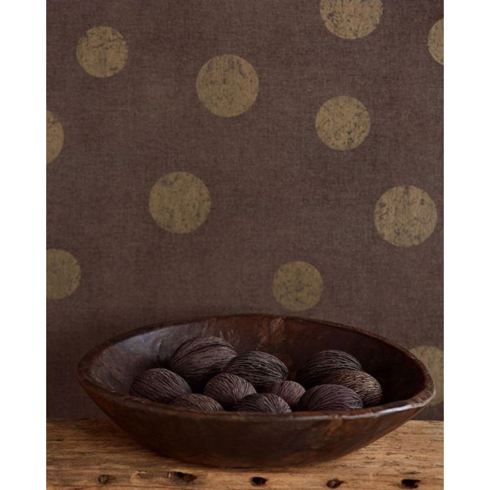 Papeldecor|Papel pintado textil marrón con puntos dorados, rústico y elegante|Papel Pintado