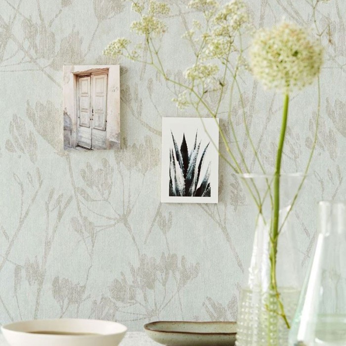 Papeldecor|Textiltapete Pastellgrün mit floralen Details|Tapeten