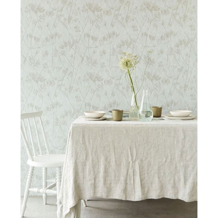 Papeldecor|Papier peint textile vert pastel avec détails floraux|Papier Peint
