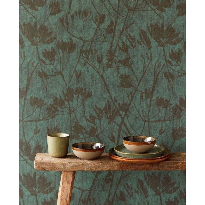 Papeldecor|Papier peint textile fleuri motifs botaniques vert émeraude|Papier Peint