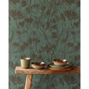 Papeldecor|Textile floral wallpaper with botanical motifs in emerald green|Wallpaper