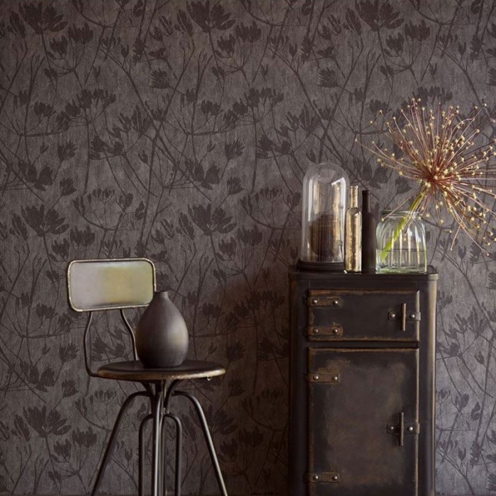 Papeldecor|Textile wallpaper for modern living rooms, florals on black ground|Wallpaper