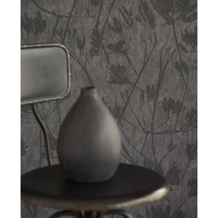 Papeldecor|Papel pintado textil para salón moderno de flores, fondo negro|Papel Pintado