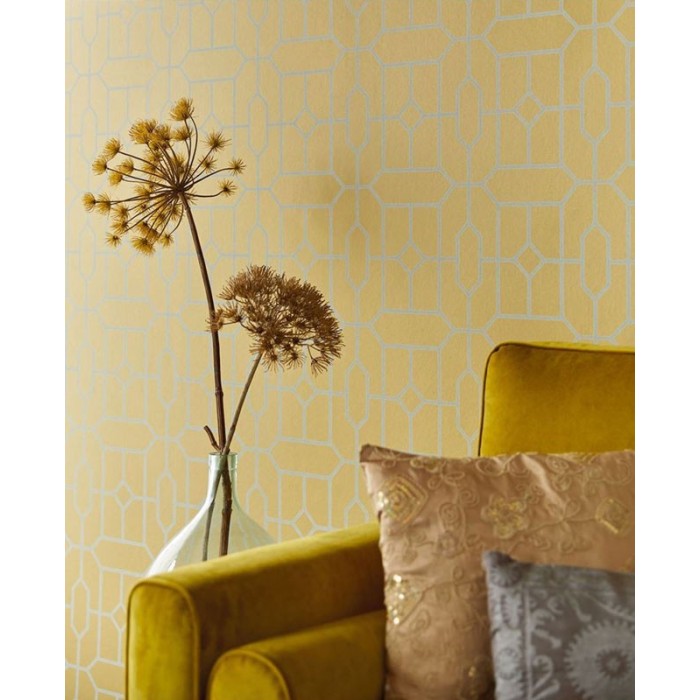 Papel pintado geométrico amarillo, ideal para el salón -  218-18680