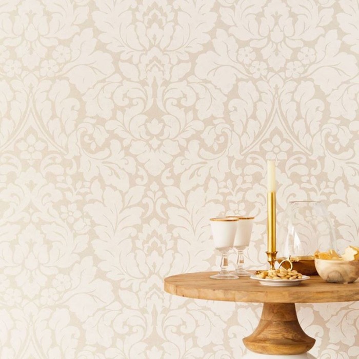 Papeldecor|Wallpaper damask white and beige, elegant and contemporary|Wallpaper