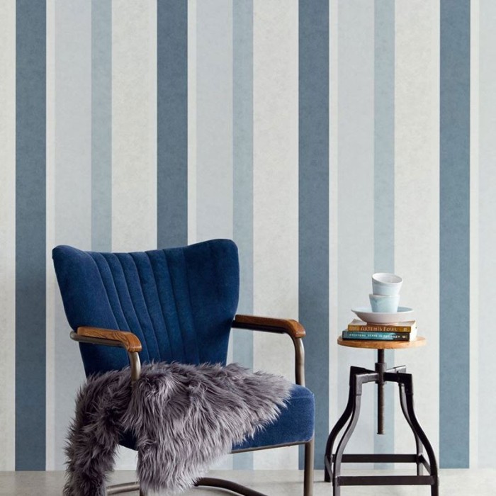 Papeldecor|High-end blue concrete-effect striped wallpaper|Wallpaper