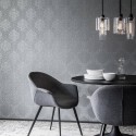 Architects Paper|Damask wallpaper in metallic grey, perfect for an elegant living room|Wallpaper