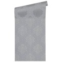 Architects Paper|Damask wallpaper in metallic grey, perfect for an elegant living room|Wallpaper