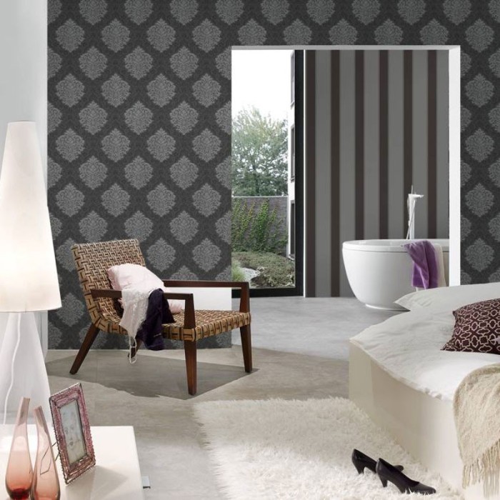 Architects Paper|Damast-Tapete schwarz und silber metallisiert, pure Eleganz|Tapeten