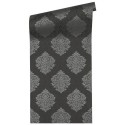 Architects Paper|Damast-Tapete schwarz und silber metallisiert, pure Eleganz|Tapeten