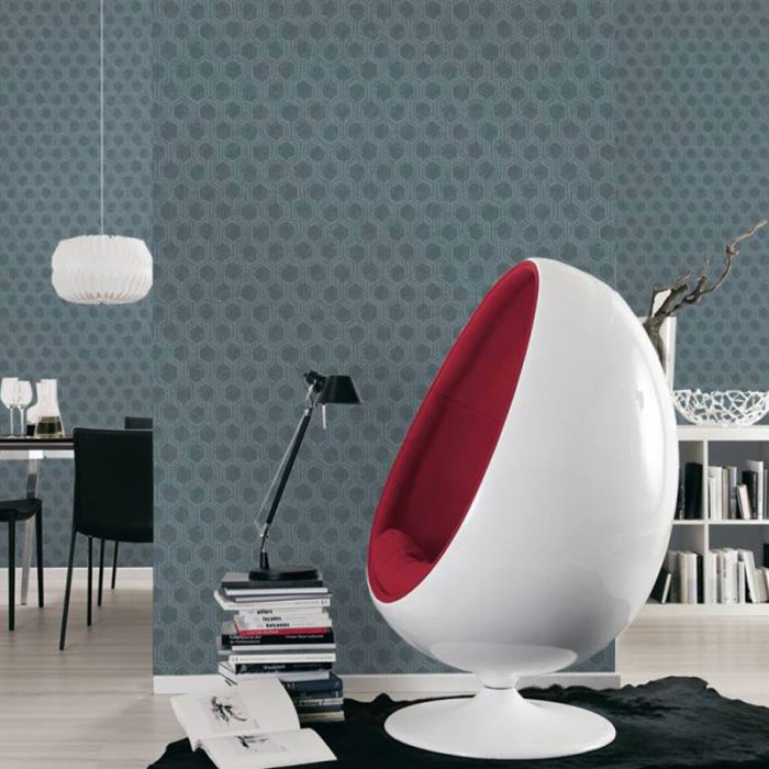 Architects Paper|apel pintado azul metalizado con patrones de diseño moderno|Papel Pintado