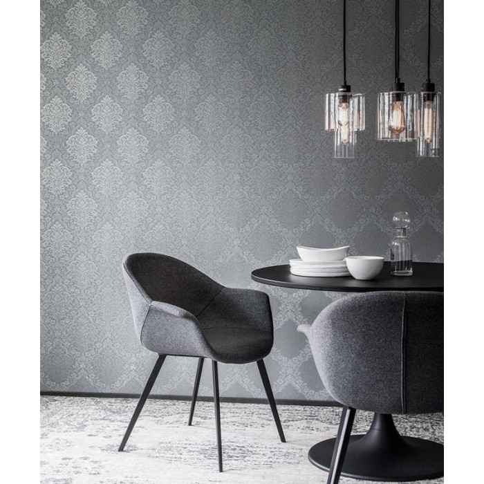 Papeldecor|Papel pintado damasco gris metalizado elegante|Papel Pintado