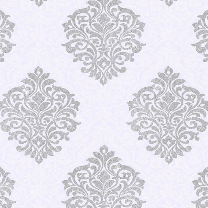 Papeldecor|Papel pintado damasco plateado y blanco elegante|Papel Pintado