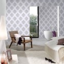 Papeldecor|Papier peint damas argent et blanc élégant|Papier Peint