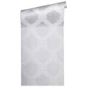 Papeldecor|Papier peint damas argent et blanc élégant|Papier Peint