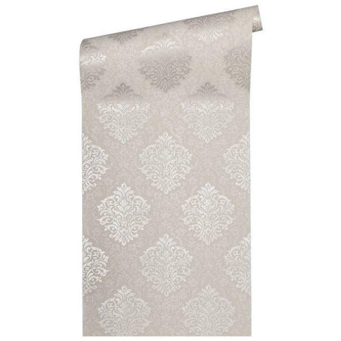 Papeldecor|Papier peint damas beige métallisé, fin et élégant|Papier Peint