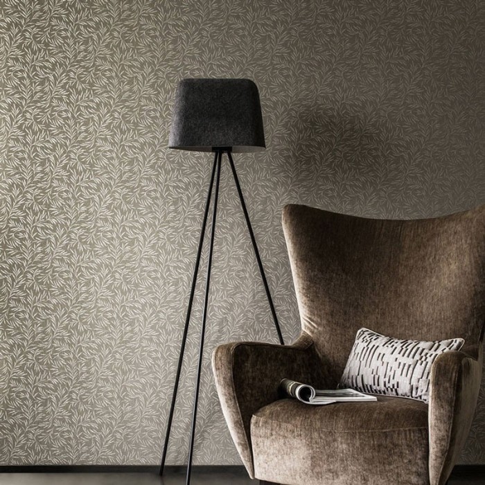 Papeldecor|Papier peint bronze métallisé avec bouquets et feuilles|Papier Peint