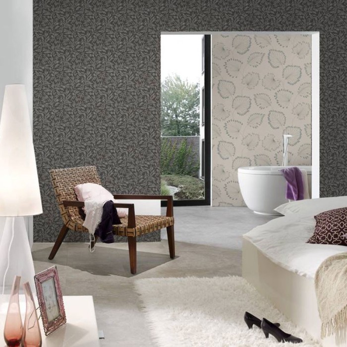 Papeldecor|Moderne Tapete Olivenzweige Schwarz metallisiert|Tapeten