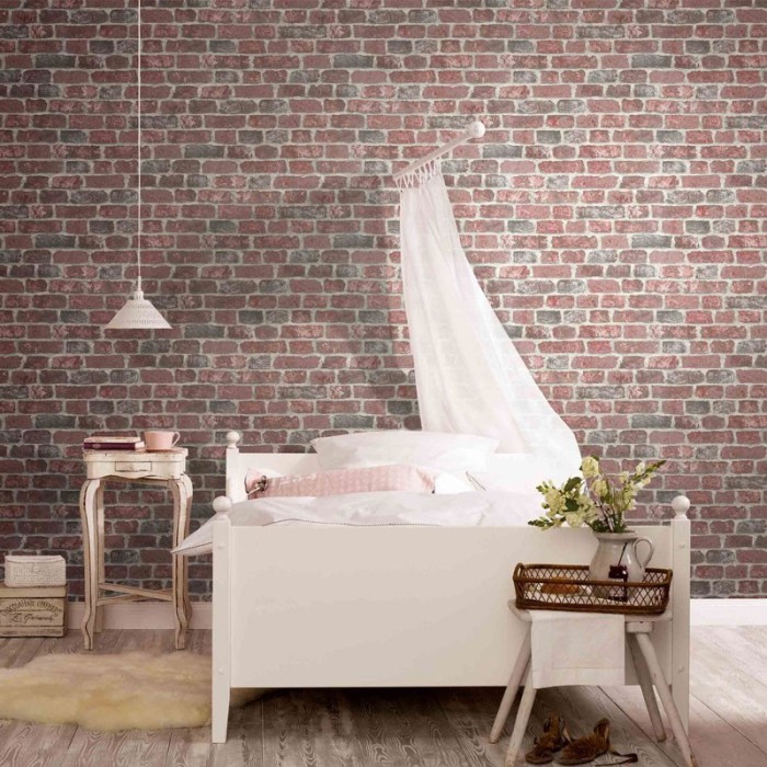 Marburg|Papier Peint brique gris clair emparqueté|Imitation Brique