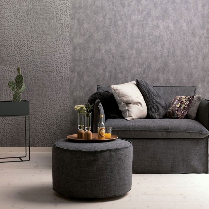 Papel pintado efecto muro de hormigón liso con textura gris oscuro -  219-1639