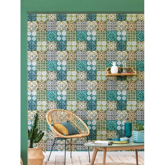 As Creation|Papel Pintado mosaico azulejos hidráulicos multicolor|Papel Pintado