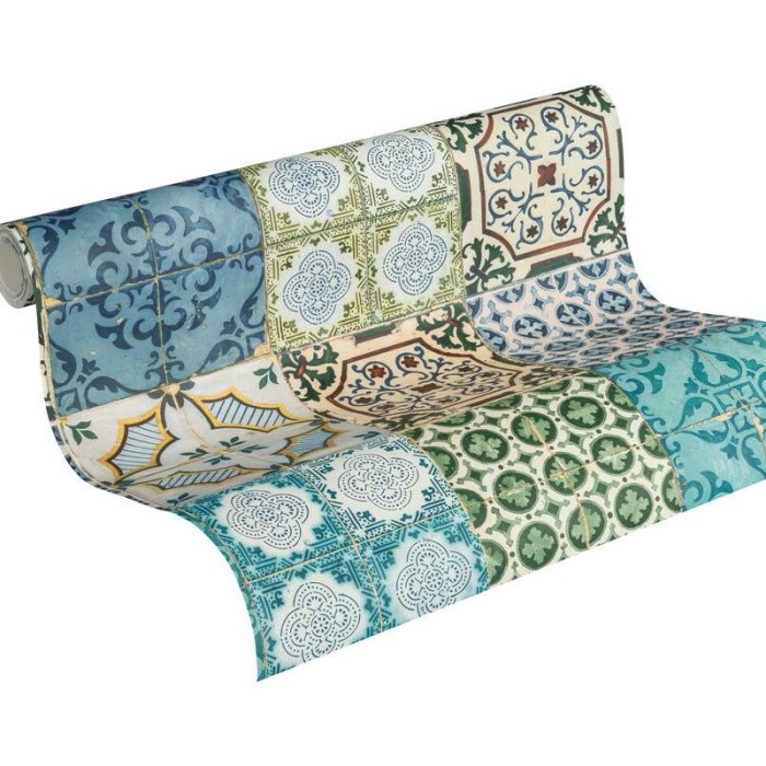 As Creation|Papel Pintado mosaico azulejos hidráulicos multicolor|Papel Pintado