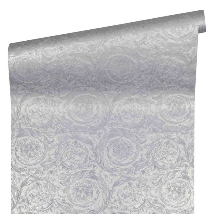 Versace|Papel pintado ornamental metalizado plateado|Papel Pintado