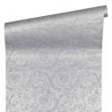 Versace|Ornamental wallpaper with metallic silver texture|Wallpaper