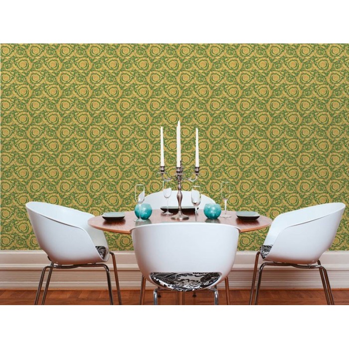 Papel pintado ornamental verde y dorado metalizado - Versace Versace IV 366926