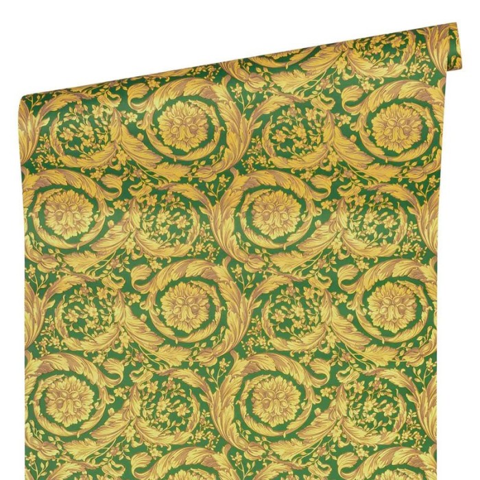 Versace|Papier peint ornemental vert et or métallisé|Papier Peint