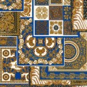 Versace|Papel pintado collage barroco clásico moderno azul y dorado|Papel Pintado