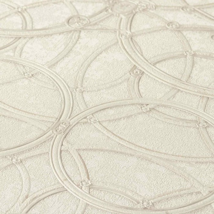 Versace|Papel pintado barroco clásico metalizado con círculos blancos|Papel Pintado