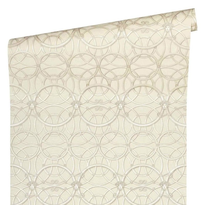 Versace|Baroque classic wallpaper with metallic circles in white|Wallpaper